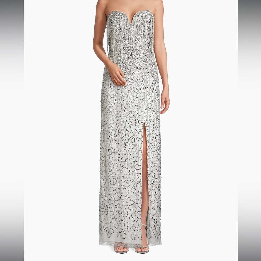 Elegant Strapless Silver Sequin Dress